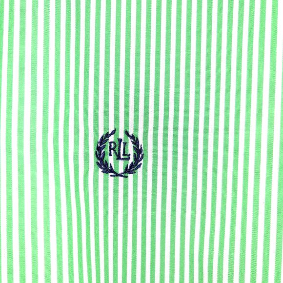 Lauren Ralph Lauren Non Iron Button Down Striped Shirt Men 16 34/35 Green White - Picture 4 of 8